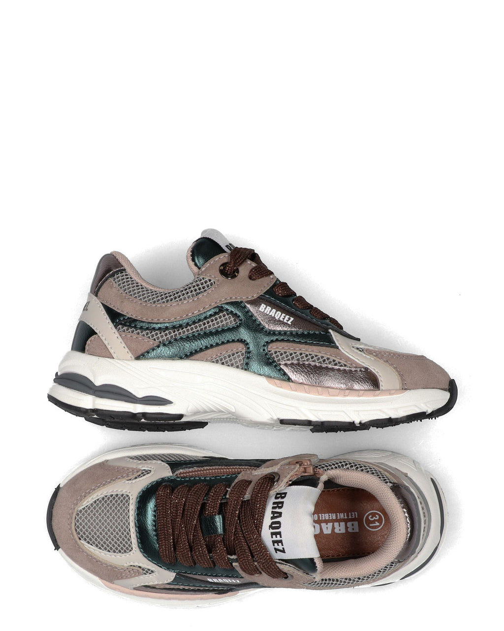 BOVA meisjes sneakers taupe met groen