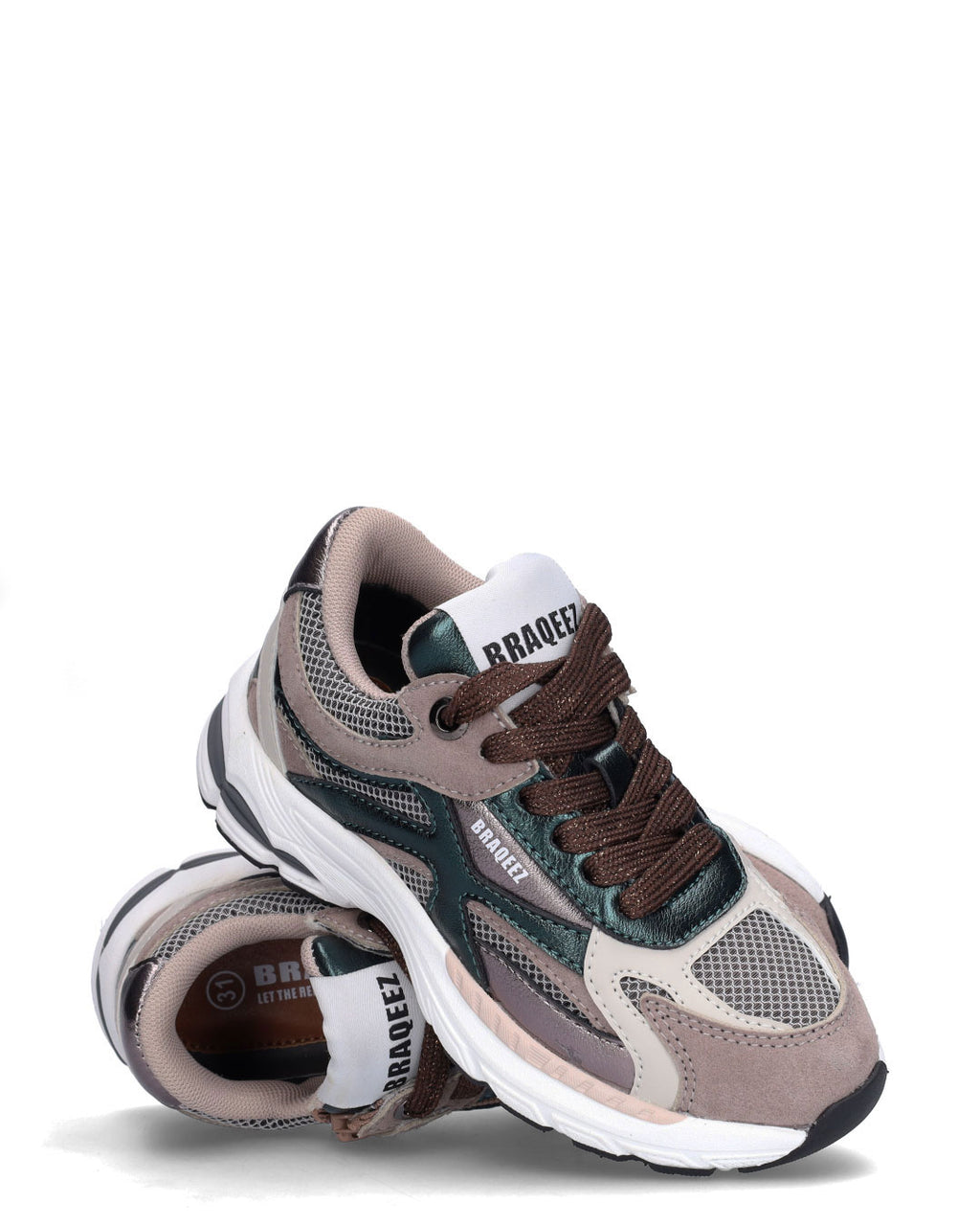 BOVA meisjes sneakers taupe met groen