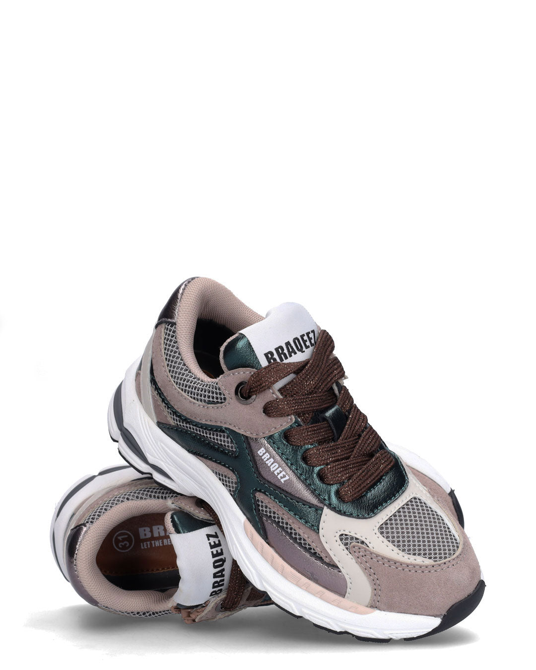 BOVA meisjes sneakers taupe met groen